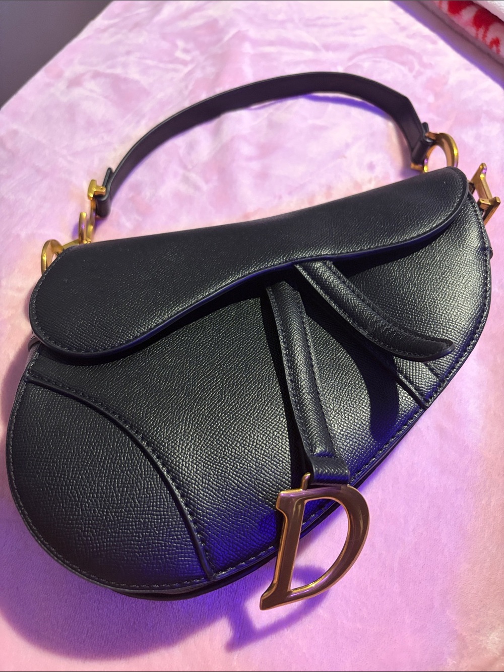 Dior Black Saddle Shoulder Bag with Gold Hardware